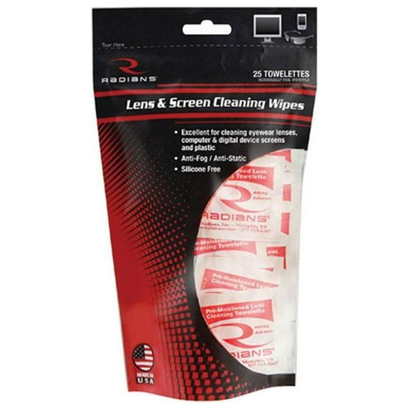 Radians Lens Cleaning Towelettes 25 In Resealable Bag, LC25BG