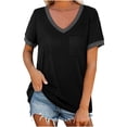 thumbnail image 1 of Timegard Hauts à Manches Courtes pour Femmes Col en V Confortables Décontractés Amples avec Poches T-Shirts Basiques Blouses, 1 of 7
