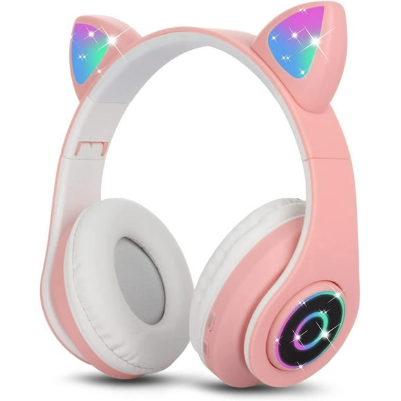 Pink Wireless Cat Ear Headphones with Microphone for Kids