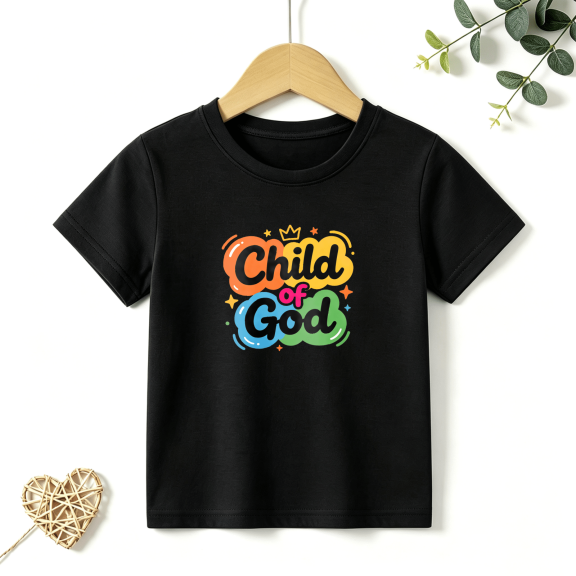 Boys Graphic T Shirt Child Of God Colorful Short Sleeve Tee Faith Religious Theme 100% Cotton Soft Kids Tops 4-13Y