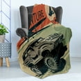 thumbnail image 4 of Adventure Soft Flannel Fleece Blanket, Aged Damaged Display with Retro Elements Strong Vehicle and Airplanes Print, Cozy Plush for Indoor and Outdoor Use, 70" x 90", Tan Orange Green, by Ambesonne, 4 of 5