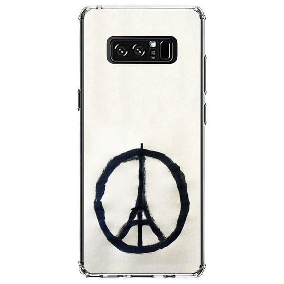 DistinctInk Clear Shockproof Hybrid Case for Samsung Galaxy Note 8 - TPU Bumper, Acrylic Back, Tempered Glass Screen Protector - Paris Peace Symbol - Paris