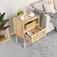 thumbnail image 6 of LELELINKY Mid Century Nightstand with Rattan Accents, Bedside Table with Drawer and Open Shelf, Solid Wood Legs, Wood, 6 of 7
