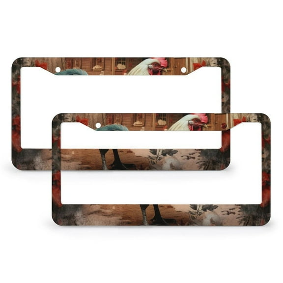 License Plate Frames Christmas Chicken Auto Decorative Frames Cars Protector Cover Holder 2 Pieces Rooster Chicken Holiday Stainless Aluminum License Plate Cover for Women Men US Vehicles