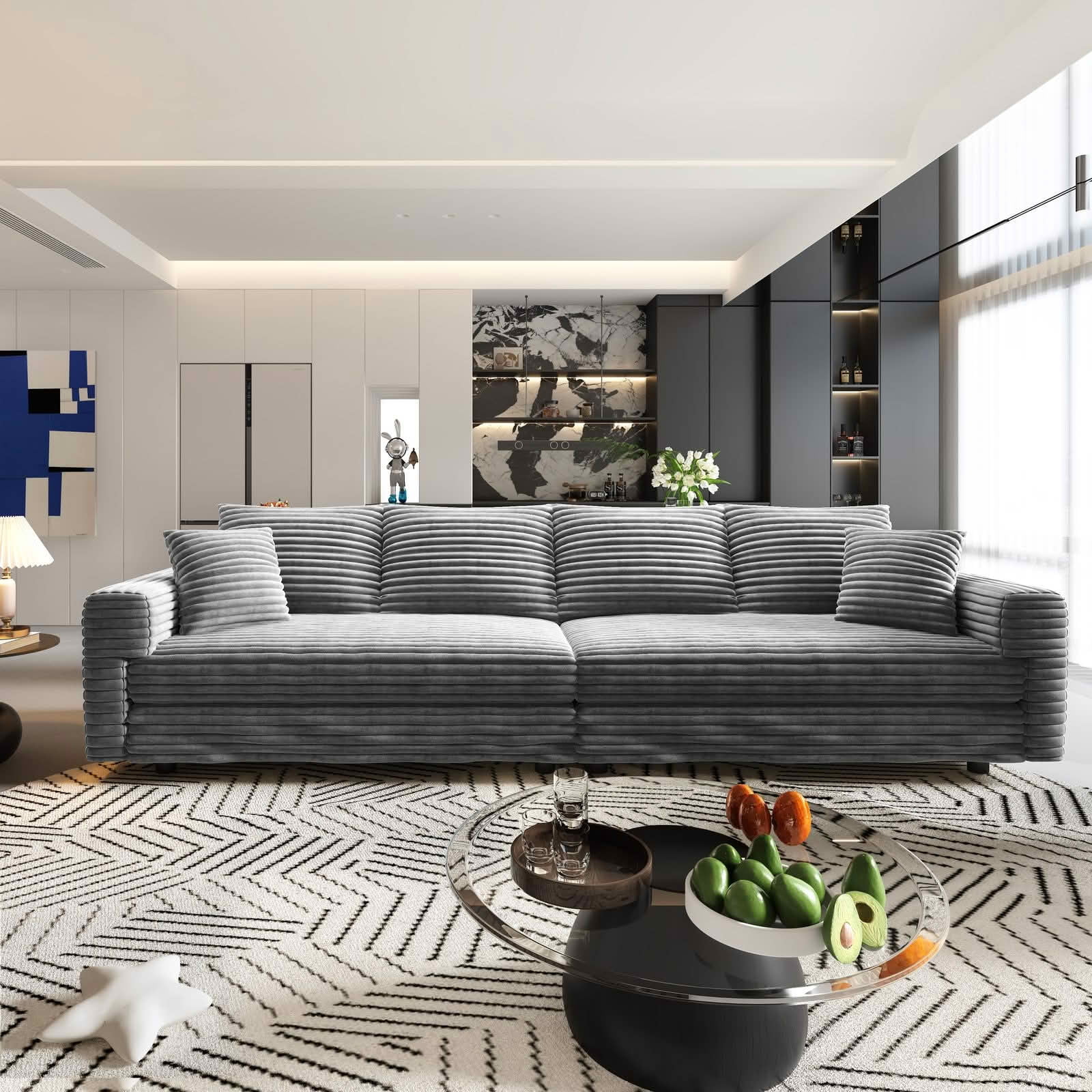 MAYEERTY 102.4" Plush Corduroy 4‑Seat Cloud Sofa, Modern Comfy Upholstered Deep Seat Couch with Soft Pillows, Convertible Sofa Lounge Chair for Living Room Bedroom