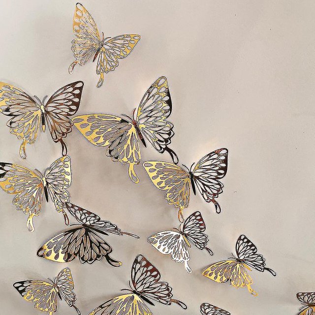 Pegatinas de pared YONGSHENG Mariposa hueca estéreo 3D Gold