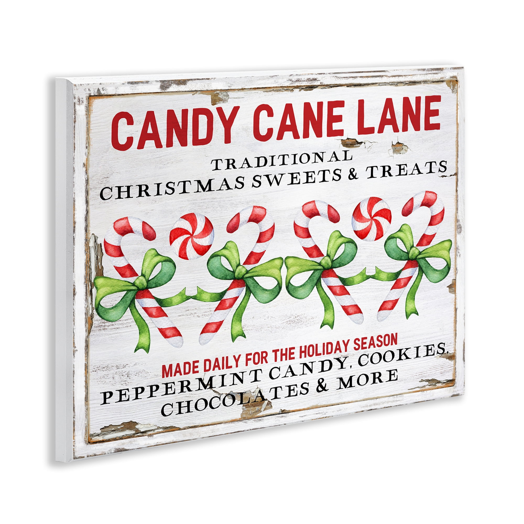 Stupell Industries Candy Cane Lane Sign Holiday Painting Unframed Art Prints Wall Art, 14 x 11