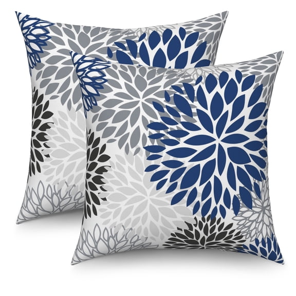 Navy Blue White Grey Throw Pillow Covers 18x18 Set of 2,Dahlia Floral Pillowcase Cushion Cover for Couch Sofa Bed