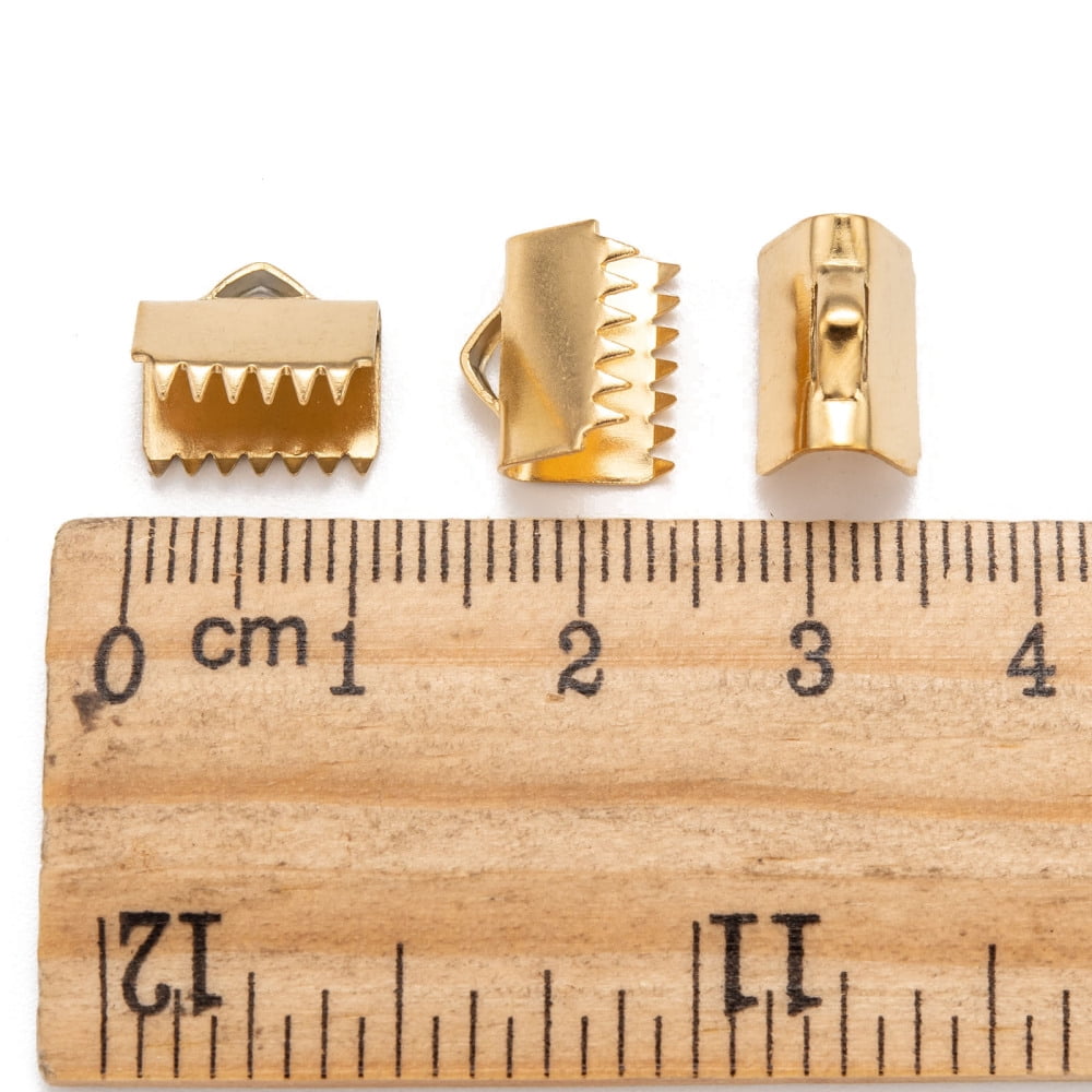 200pcs Ion Plating(IP) 304 Stainless Steel Ribbon Crimp Ends Golden 9.5x10.5mm Hole: 1.5x3mm