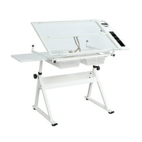 Funnil Drafting Table with Stool and 2 Drawers for Home Office Height Adjustable 31.5"-49.5",White