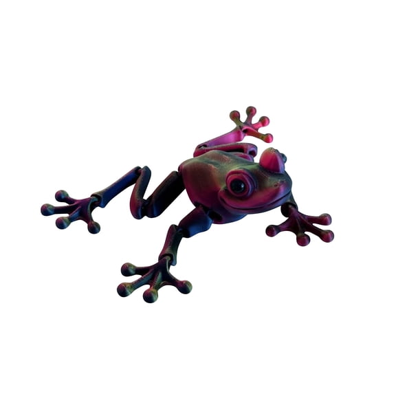 3D Printed Magnetic Articulated Frog Figurine with Simulated Eyes Deep Purple - Stress Relief Desktop Companion for Office and Home Decor