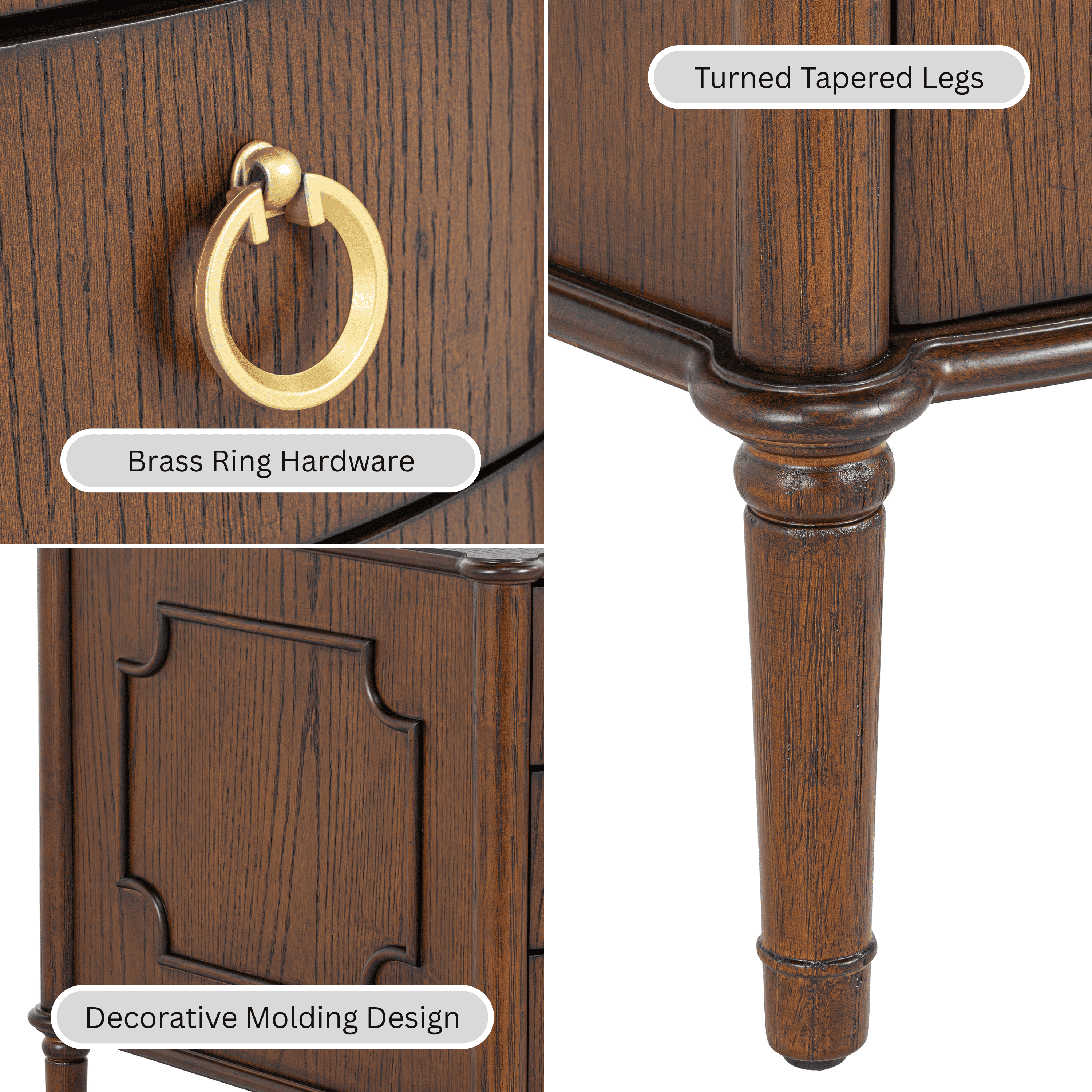 Furniture of America Ivera Modern Wood 3-Drawer Nightstand with Tapered Legs, Oak