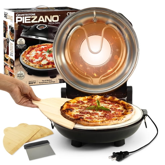 Granitestone - Horno de pizza eléctrico para interiores portátil, encimera de horno de pizza de interior de 12 pulgadas, pizzera horneada a piedra calienta hasta 1000 grados Fahrenheit para horno de