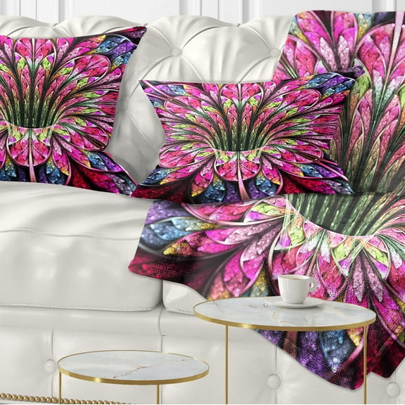 Designart Pink Blue Colorful Flower - Floral Throw Pillow - 12x20