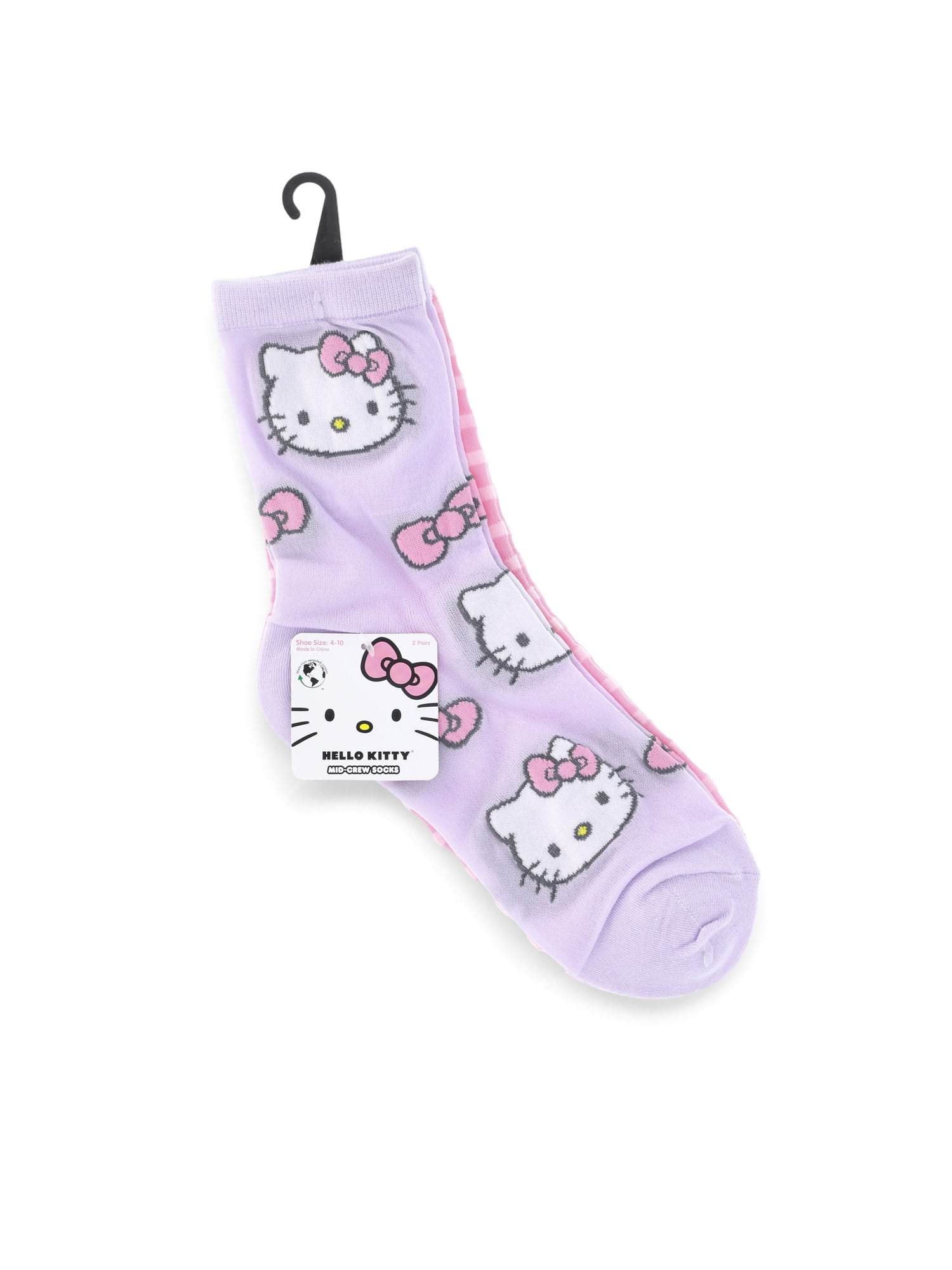 Hello Kitty Women's Semi Sheer Mid-Crew Socks, 2-Pack, Shoe Sizes 4-10