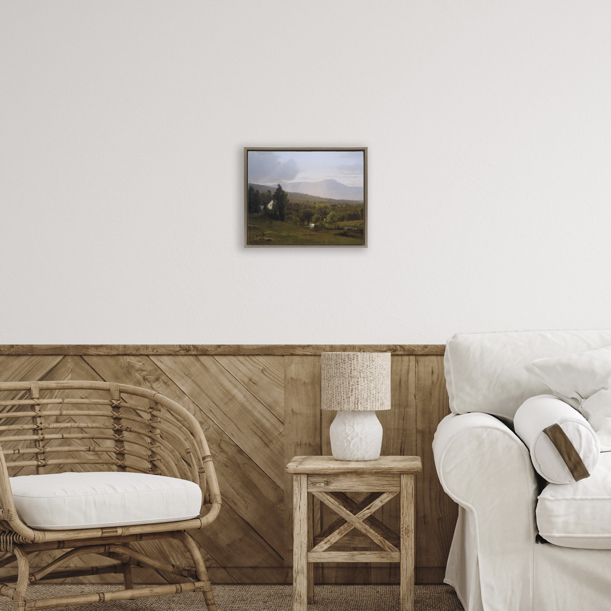 Cabins in Peaceful Vista Brown Framed Floater Canvas Wall Art, design by Lettered and Lined