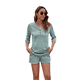 thumbnail image 2 of Conjunto de Camiseta Holgada de Corta con Cuello en V y Pantalones Cortos con Bolsillo para Mujer, Color Liso, Verde Oscuro, Talla XL, 2 of 6