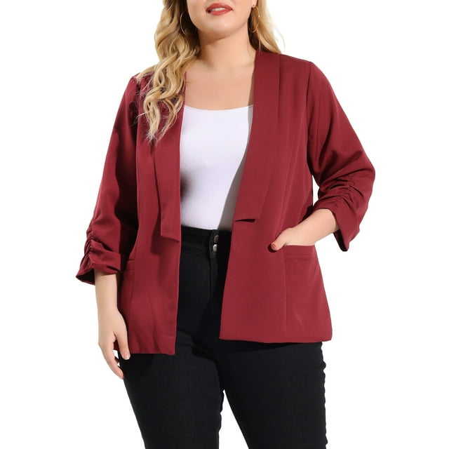 GRACE & GRANDEUR Vestes Blazer pour Femmes Grande Taille, Col à Revers, Ouvert à l'Avant, Manches 3/4, Vestes de Travail 3X Rouge