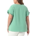thumbnail image 3 of Agnes Orinda Women's Plus Size Summer Tops Ruffle Short Sleeve Crewneck Blouses Solid Casual Shirts 4X Light Green, 3 of 6