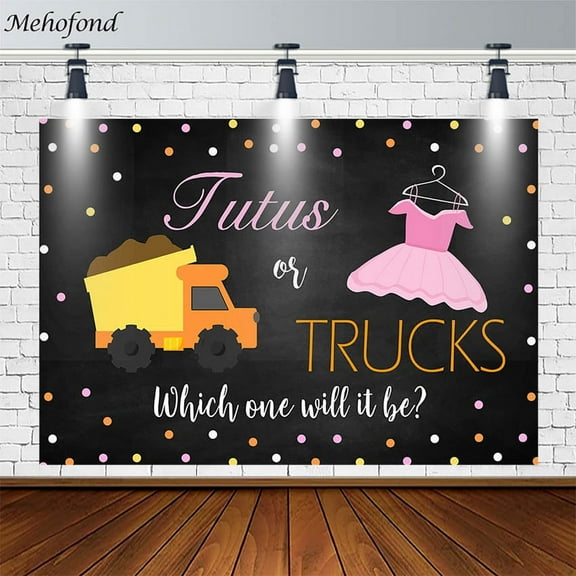 Gender Reveal Backdrops Boy Or Girl Truck Pink Tutus Dots Baby Shower Photography Background Photo Studio Photoph r Props