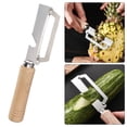 thumbnail image 2 of Pelador de verduras con mango ergonómico de madera, abridor de botellas 2 en 1, hoja ancha y curva, pelador afilado para patatas, manzanas, cítricos y zanahorias. Utensilios de cocina., 2 of 8