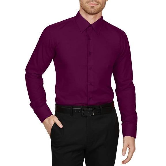 J. METHOD Men's Dress Shirt – Classic Long Sleeve Slim Fit Button Down Solid Color Top S-5XL NEMT104 Magenta 2X 34/35