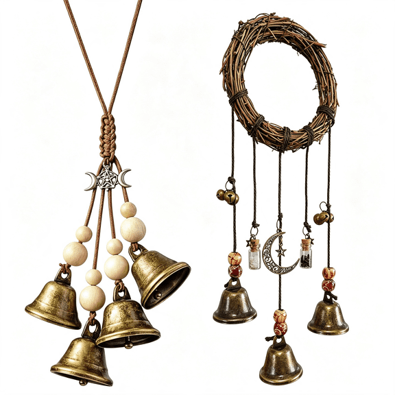 LQSEO 2Pcs Witches Bells for Door for Protection Set, Protection Bells for Door,Witch Bells Kit Suitable for Doorway Decoration and Spiritual Safeguarding Witch Bells