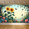 thumbnail image 2 of LUUFILx Floral Butterfly Garden Backdrop Banner for Party Backdrop Background Sunflower Decorations Photography Props Nature Scene Summer Wedding Event Decor, 2 of 7