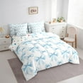 thumbnail image 3 of Manfei Kid Blue Bow-tie Bedding Comforter Set 7 Pieces, Kawaii Princess Style Full Bedding Set, Fashion Ribbon Bowknot Reversible Fitted Sheet Flat Sheet, Breathable Home Decor, 3 of 7