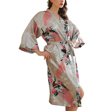 

Qxutpo Women Pajamas Print Long Robe Lightweight Bathrobe and Loungewear Pajamas