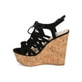 thumbnail image 4 of New Women Wild Diva Chic-124 Suede Peep Toe Gilly Tie Cork Wedge Sandal Size, 4 of 5
