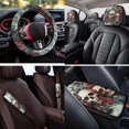 thumbnail image 4 of Binienty Gothic Skull and Rose Car Seat Covers Front Split Rear 14 Pack with 15 Inch Steering Wheel Cover Armrest Cover Headrest Covers Seat Belt Pads Universal Vehicle Interior Set, 4 of 8
