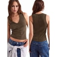 thumbnail image 3 of Womens Ribbed Tank Tops Summer Slim Fit V Neck Tops Casual Basic Knit Sleeveless Shirts Coffee Color XL, 3 of 7