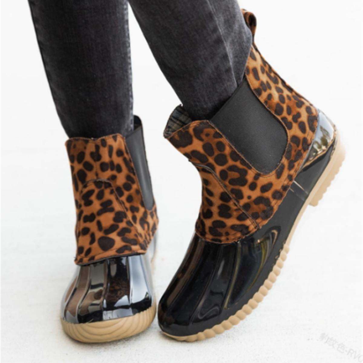 Leopard Size 5-11 New Women's Wellies Flat Snow & Rain Boots Rainboots 