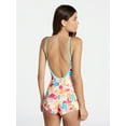thumbnail image 3 of No Boundaries Bright Palms Scoop Neck Romper One-Piece Swimsuit, Women's XXS-XXL, 3 of 5