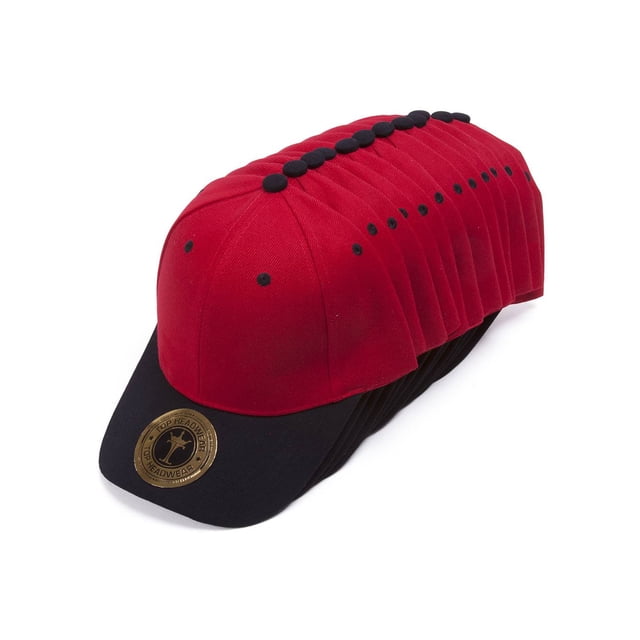 Top Headwear 12-Pack Adjustable Baseball Hat - Red/Black