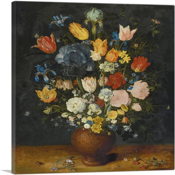 ARTCANVAS Still Life Of Flowers In a Stoneware Vase Canvas Art Print by Jan Brueghel The Elder - Size: 12" x 12" (0.75" Deep)