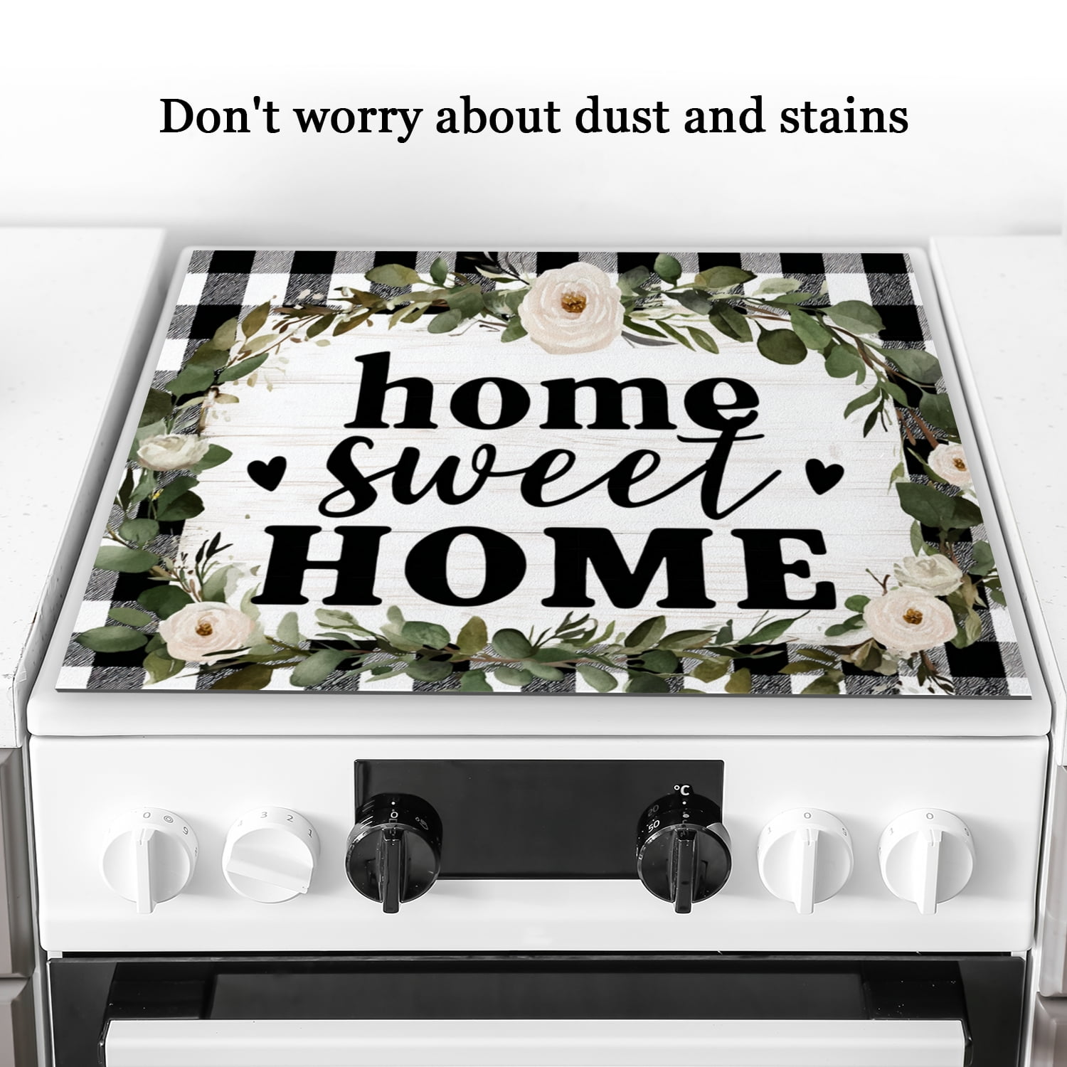 Stovetop Cover for Electric Stove, Sweet Home White Flowers Non-stick Square Glasstop Stove Covers, Oilproof Waterproof Modern Decoration Mat For Kitchen RV (28×20 Inch)