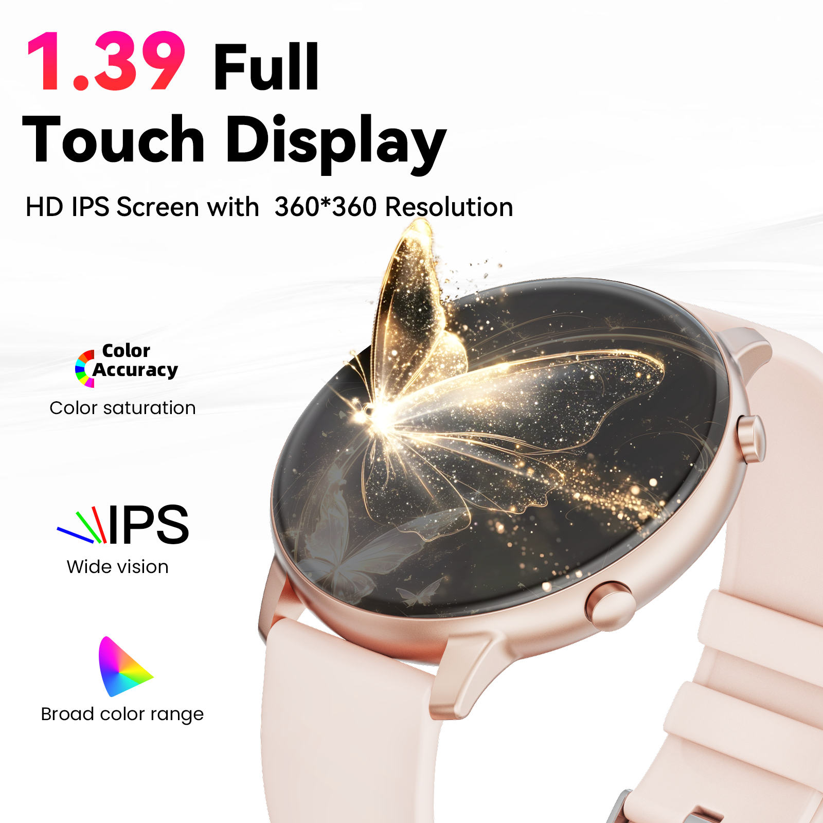 Joautrial 1.39" Smart Watch for Women, Gold & Pink photo 8