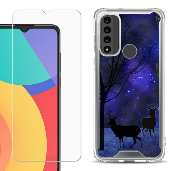 Shockproof Bumper Phone Case for TCL 20 XE, with Tempered Glass Screen Protector, by OneToughShield ® - Midnight Forest