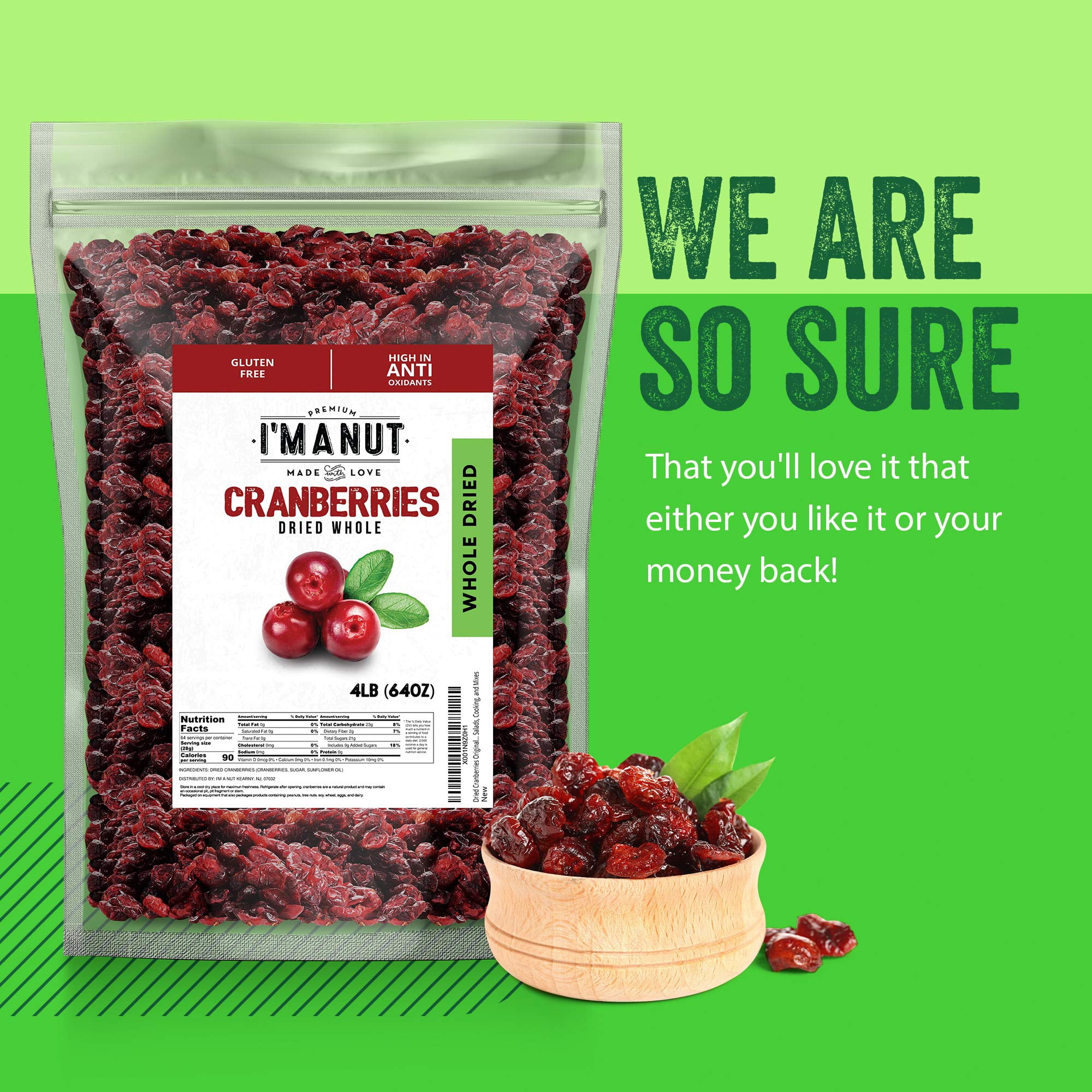 Dried Cranberries 64 oz – Premium Dried Cranberries, Dried Fruit, Kosher, High in Antioxidants, Gluten & Peanut Free