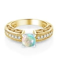thumbnail image 2 of Gem Stone King 0.89 Ct Round Cabochon White Simulated Opal 18K Two-Tone Plated Sterling Silver Ring (Size 5), 2 of 4