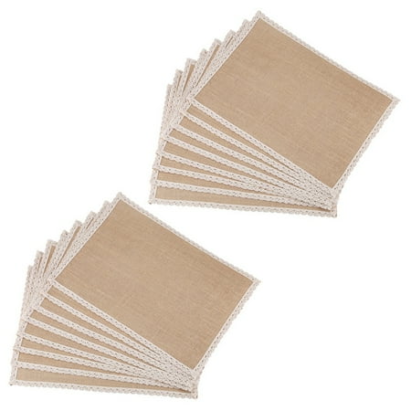 

16Pcs Linen Table Mat Lace Placemat Set Natural Woven Mat Wedding Party Decoration