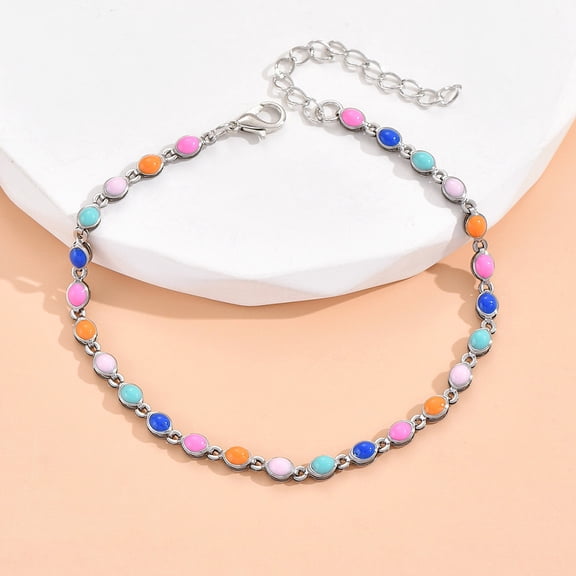 Bohemian style Brass Enamel Oval Link Anklets Platinum Colorful 8-1/4 inch(210mm)