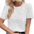 thumbnail image 2 of Crop Tops for Women Short Sleeve Sequined Round Neck Cute Trendy Basic Blouse Women's Casual Tops, 2 of 5