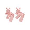thumbnail image 2 of BemeyourBBs 2Pcs Toddler Baby Girl Summer Clothes Cotton Linen Outfits Fly Sleeve Ruffle Smocked Tank Tops Wide Legs Pants Set, 2 of 9