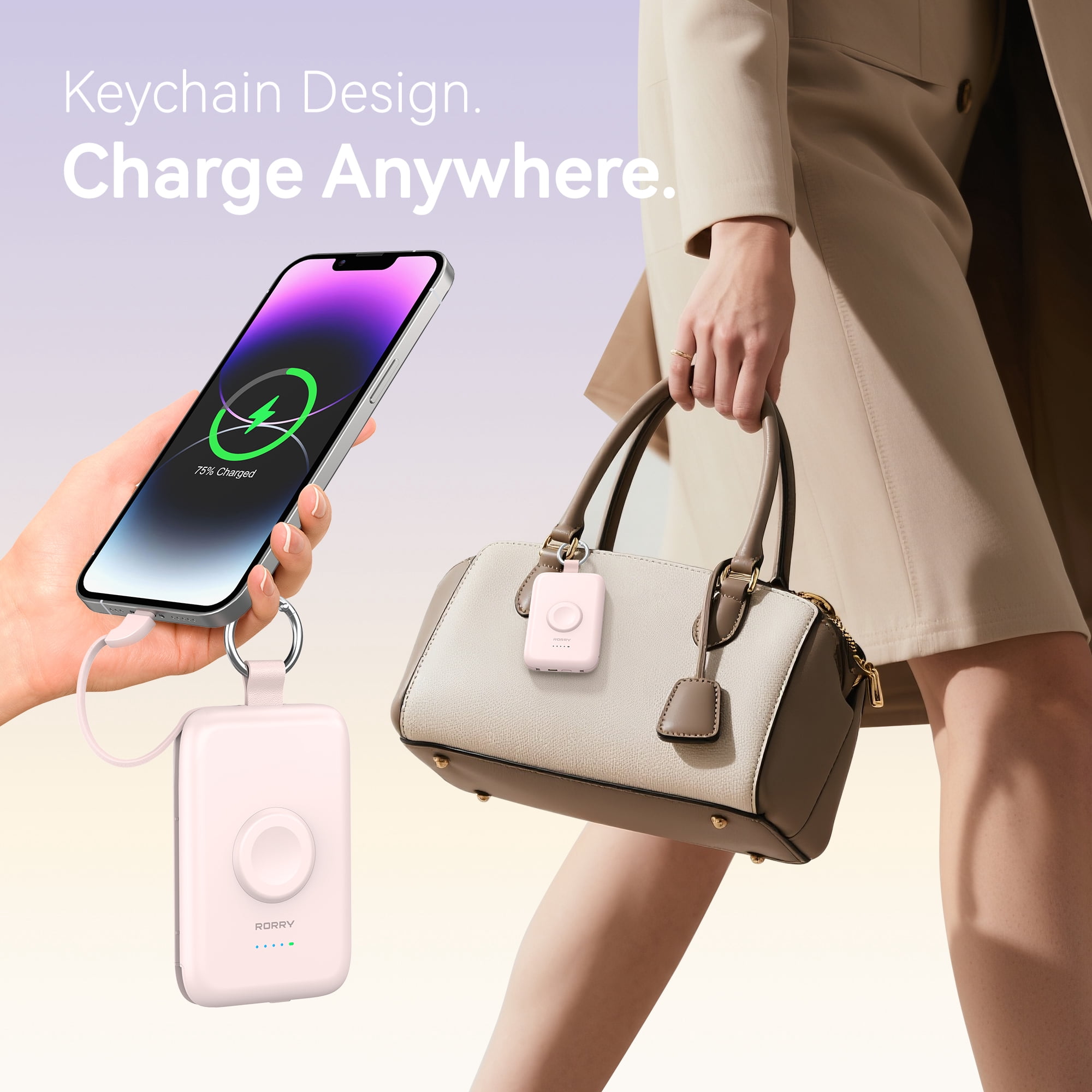 RORRY 10000mAh Portable Charger with Built-in Cables, 20W Fast Charging Portable Charger Power Bank Compatible with iPhone 17/16/15/14, Apple Watch,Samsung & Android Phones,Black
