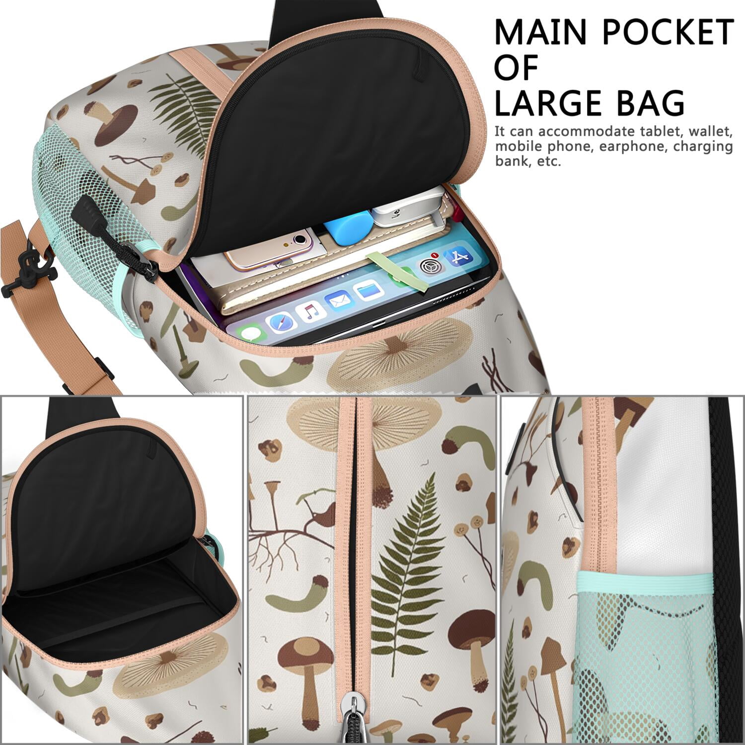 Mushroom Sling Backpack for Women Men Hiking Sling Backpack Backpack Purse for Vacation Party Daily Use Small Travel Backpack Gym Sports Travel Hiking Daypack
