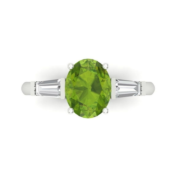 2.5 ctw 3 Stone Anniversary Ring for Women | Oval Cut Natural Peridot | Hyperallergenic Solid 14K White Gold