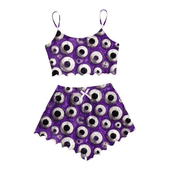 Muxikeji Clothes Women Halloween Pajamas 2Pc Short,Ladies' Sleeveless Tank Top and Shorts Set Casual Home Wear Halloween Print Comfortable Everyday Wear